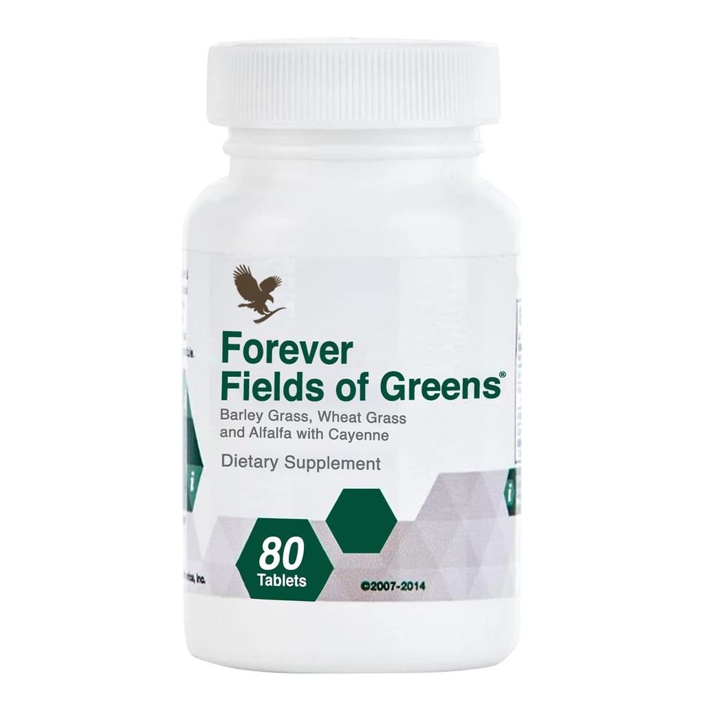 Forever Living - Fields of Greens, Green Superfood Supplement met gerstgras, tarwegras, en Alfalfa om te reinigen en alkaliseren, 80 tabletten