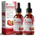 M inch Magnesium Glycinate Liquid, Hoge Absorptie Magnesium Liquid Drops met Cellulose Fiber, Bromelaine, Vitamine B6, C, D, Zink, Magnesium Supplement voor kinderen en volwassenen, Aardbei smaak, 2 Pack