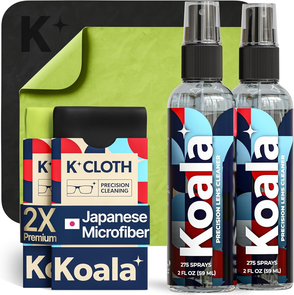 Koala Eyeglass Lens Cleaner Spray Kit 2x Glazen Cleaner Bottle + (2x) Microfiber Kleding 