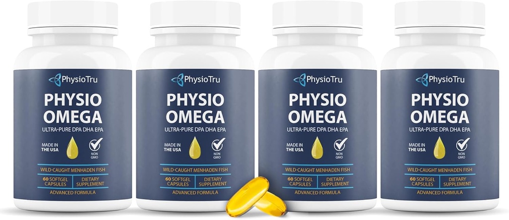 Physio Omega 2400mg Visolie met Omega 3 Fatty Acid Supplement - Hart & Brain Health Supplements voor volwassenen - Niet-GMO, Burpless, Lichte Citrus smaak, Duurzaam Bron - 240 Softgels