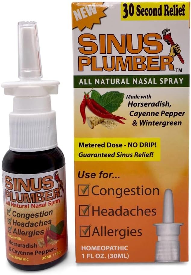 Sinus Plumber Pepper Nasal Spray, Allergie en Sinus Relief, Congestie, Hoofdpijn, 1 fl oz