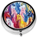Cute Cartoon Horses Imprimé Organisateur de pilules rondes avec 3 Compartiments, Portable Mini Pill Box Pill Case pour la médecine, vitamine, huile de poisson, suppléments