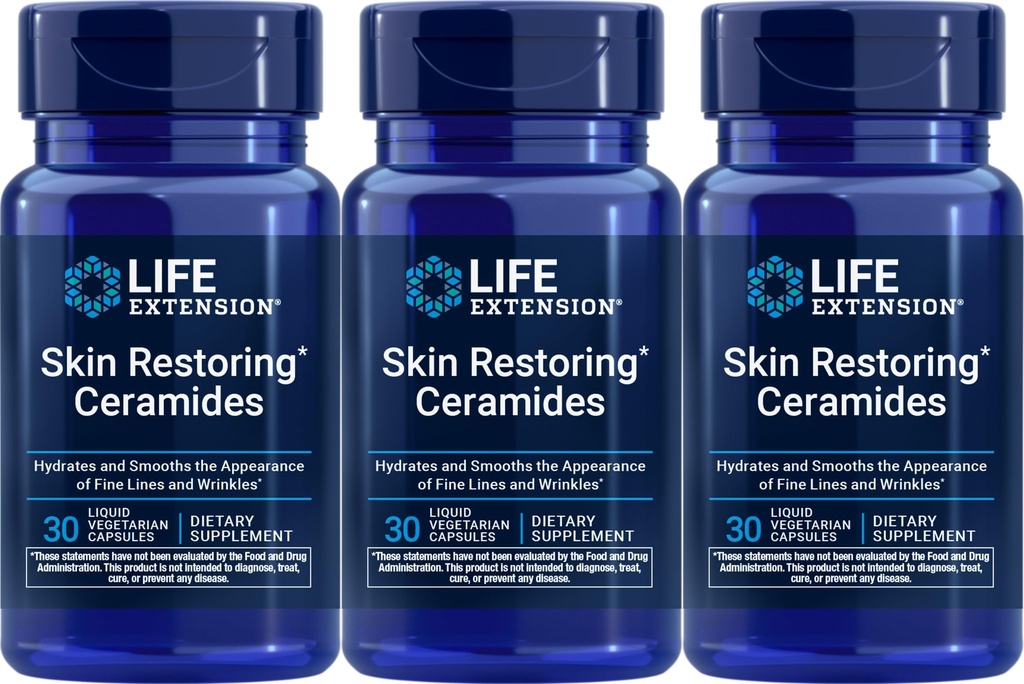 Life Extension Skin Restoring Ceramides, 30 capsules végétales liquides (paquet de 3)