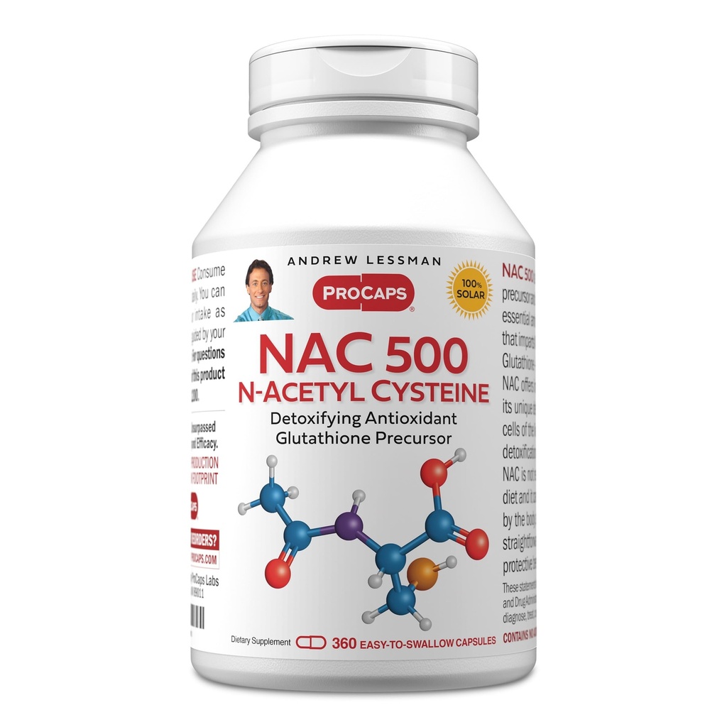 ANDREW MOINSMAN NAC-500 N-acétyl Cysteine 360 Capsules - Aide à combattre l'attaque quotidienne des radicaux libres de damage, protège le cerveau, le coeur, les poumons, le foie, les reins. Anti-oxydant détoxifiant. Aucun additif