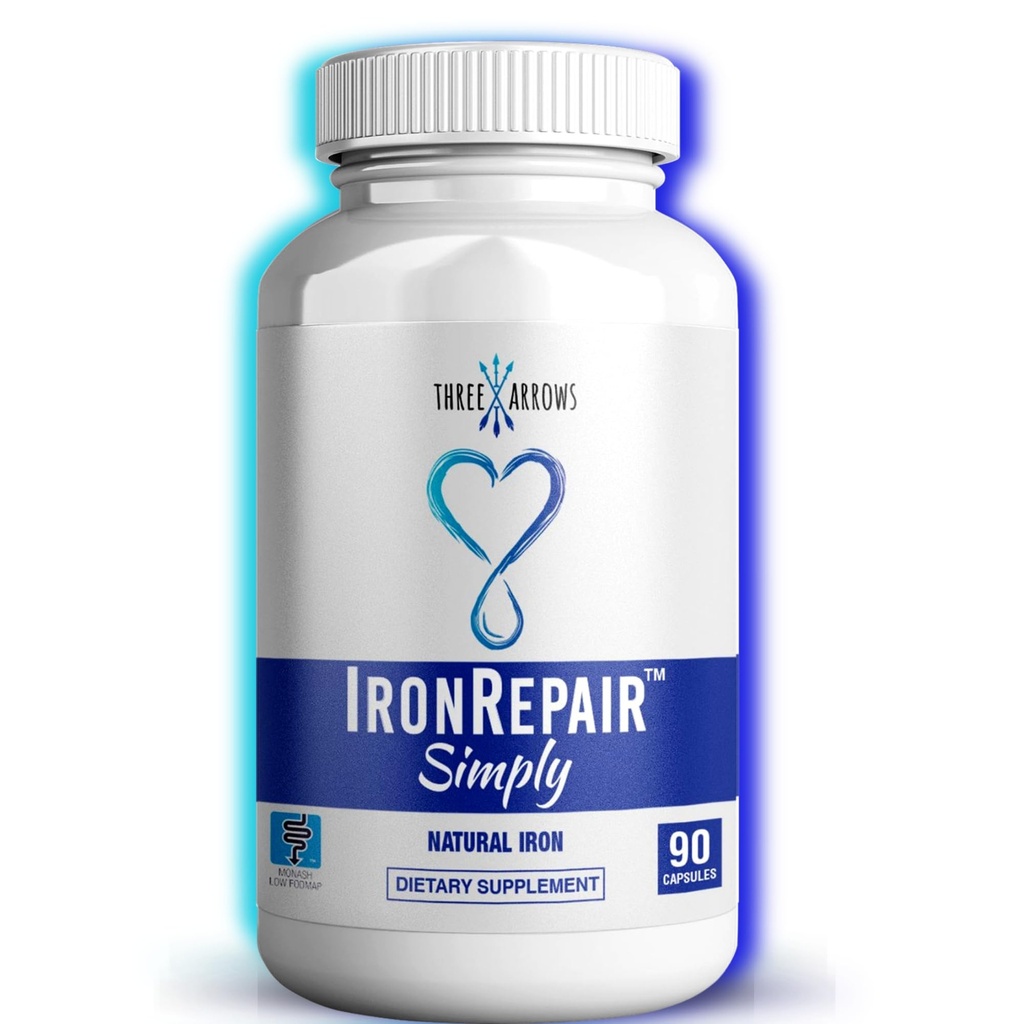 Iron Repair Simply Natural Iron Supplement, Beste Absorptie & Voorzichtig op Maag, Monash Low FODMAP, Verhoog Hemoglobine & Ferritin Iron Pillen voor vrouwen, mannen, tieners, & zwangerschap 90 Bovine Gelatine Capsules