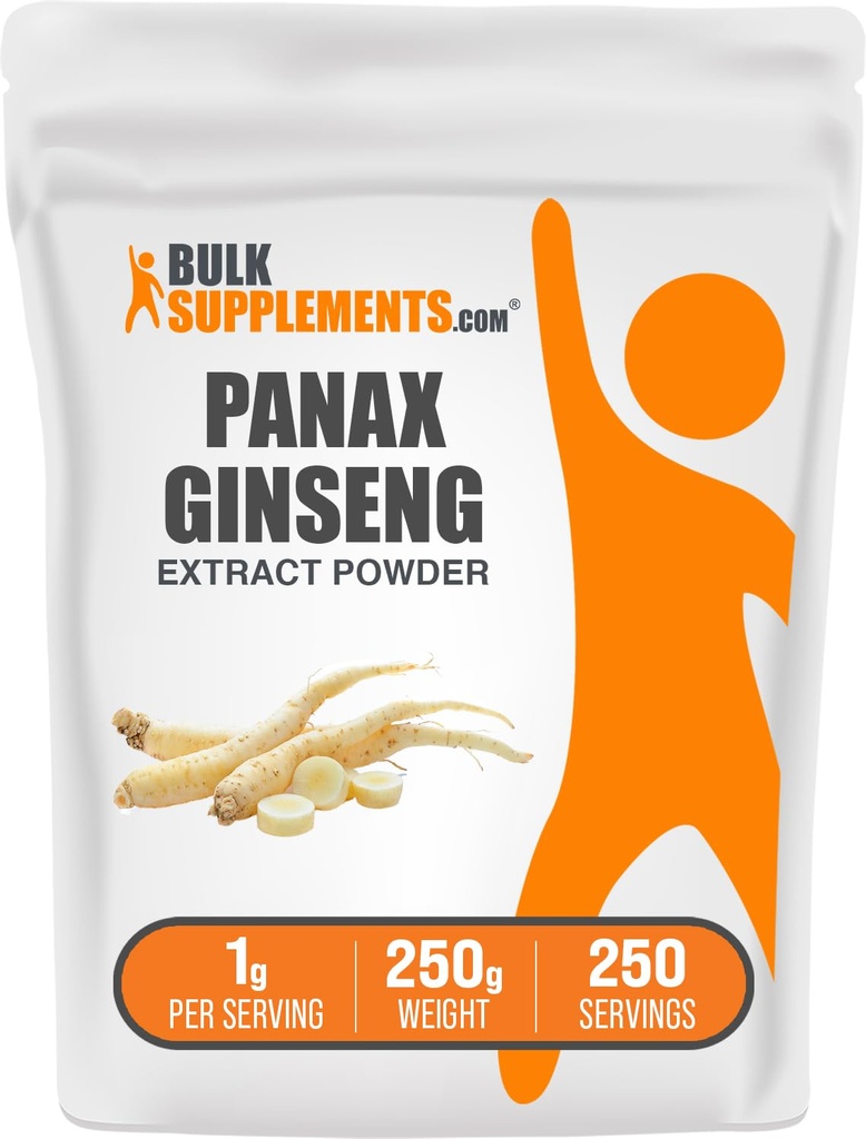 BulkSupplements.com Ginseng Root Extract Powder - Panax Ginseng Supplement, Herbal Supplement - Vegan & Gluten Free, 1g per portie, 250g (8.8 oz) (pakket van 1)