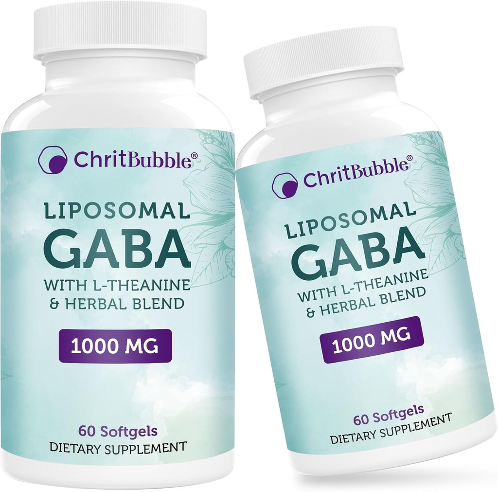 Liposomale GABA Supplementen 1000mg met L-Theanine 200mg,High Absorptie,Ashwagandha,Chamile,Tart Cherry Herbal Supplement voor volwassenen,120 Softgels,Non-GMO,Gluten Free