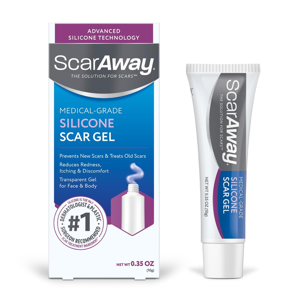 ScarAway Siliconen Scar Gel, helpt bij het verbeteren van de grootte, kleur en textuur van hypertrofische & Keloid littekens van letsel, brandwonden & chirurgie, waterbestendig, 10g (0,35 Oz)