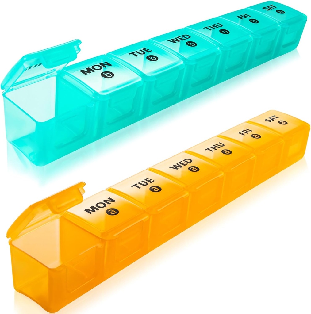 2-Pack Large Weekly Pillen Organisator, 7 Dag Pillen Organisators Eenmaal per dag,Am Pm Pillen Container 14 Compartiment,Daily Vitamine Pillen Box Dispenser 1 Week,Medication Aid Organizer Box voor Supplement