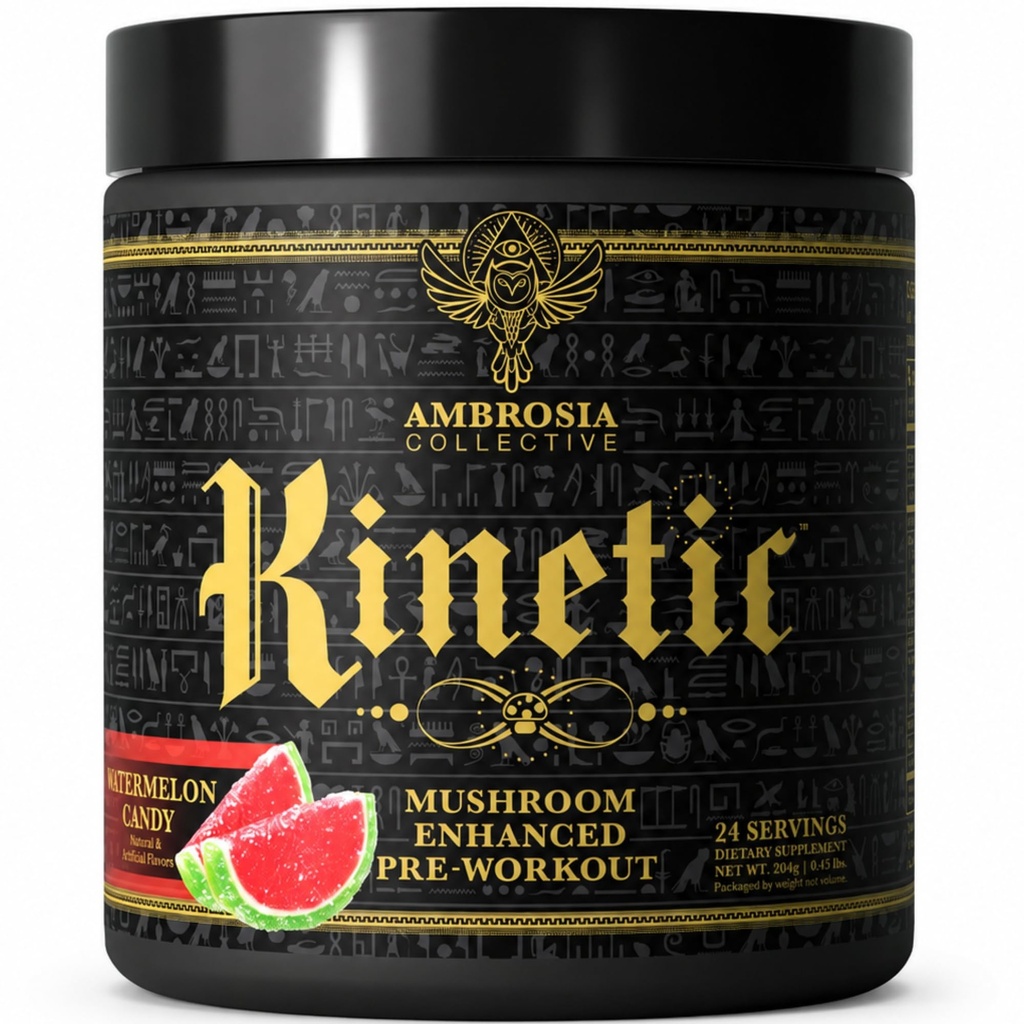 Ambrosia Kinetic Organic Preworkout, Supplément de pré-entraînement naturel de champignons amélioré, Poudre Nootropique Superfood pour l'énergie (Watermelon Candy)