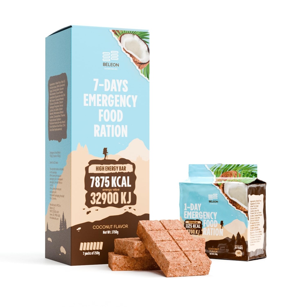 MRE Alimentation d'urgence - 7 jours Coconut Biscuit Bars MRE Repas Militaires 2024 Trousse de survie - 20 ans Durée de conservation Camping Fournitures de randonnée