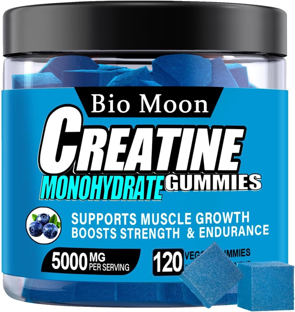 Creatine Monohydraat Gummies 5000mg voor mannen & vrouwen, Kauwtabletten Creatine Monohydraat voor spierkracht, spier Builder, energie Boost, pre-workout supplement(120 Telling)- Blueberry Flavour