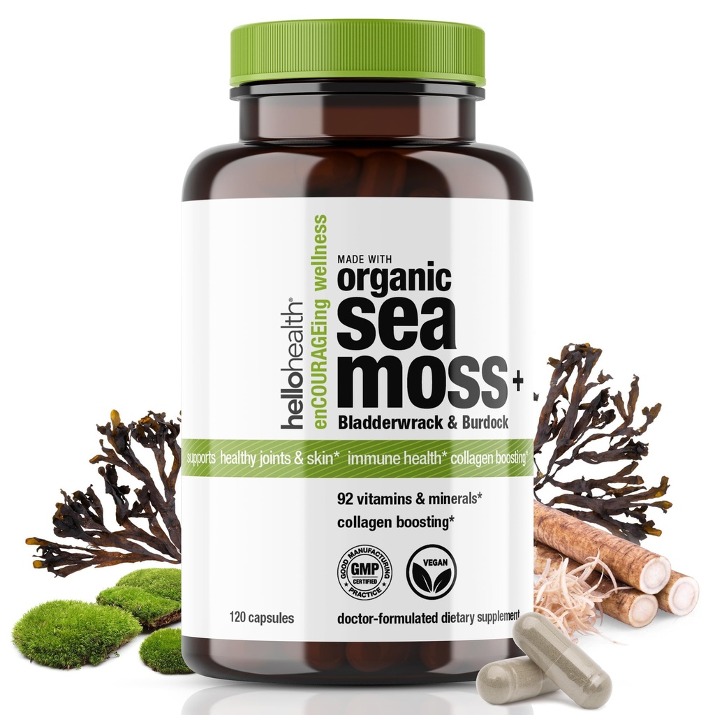 Biologische Ierse Zee Mos Capsules: Wildcrafted Sea Moss, Burdock Root & Bladderwrack Prebiotic Super Food for Immune Support, Thyroid Support, Natural Energy, -120 Caps