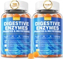 Digestieve enzymen met Probiotische Gummies, Multivitaminen, Calcium, Magnesium - Alle 24 essentiële kauwbare multi-enzymen - Papaya, Lipase, Amylase, Bromelain - Breaking Down Carbs, Proteïnes, Fats, 2Packs