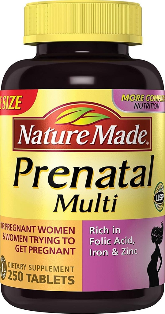 Natuur gemaakt Prenatale Multi, 250 tabletten, foliumzuur + 17 prenatale vitamines en mineralen ter ondersteuning van de ontwikkeling van baby's en mam, vitamine D3, calcium, ijzer, jodium, vitamine C, en meer