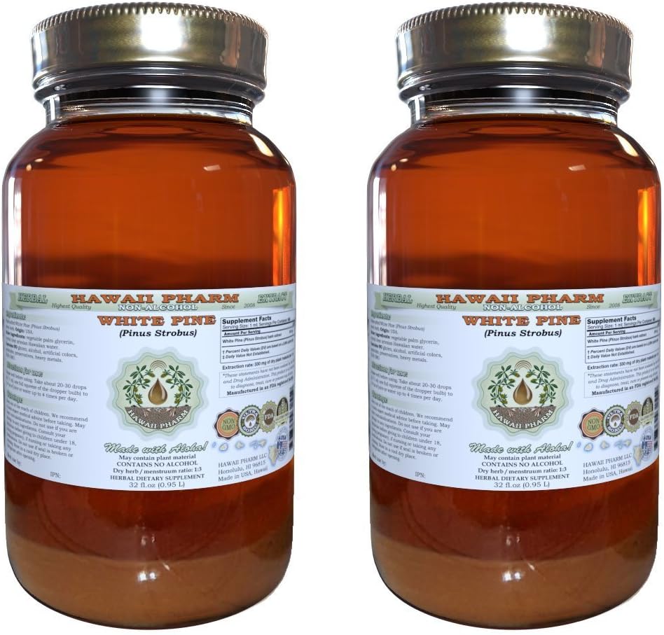 Extrait liquide sans alcool de pin blanc, pin blanc (Pinus Strobus) glycérite séchée glycérite supplément à base de plantes naturelles, Hawaii Pharm, États-Unis 2x32 fl.oz