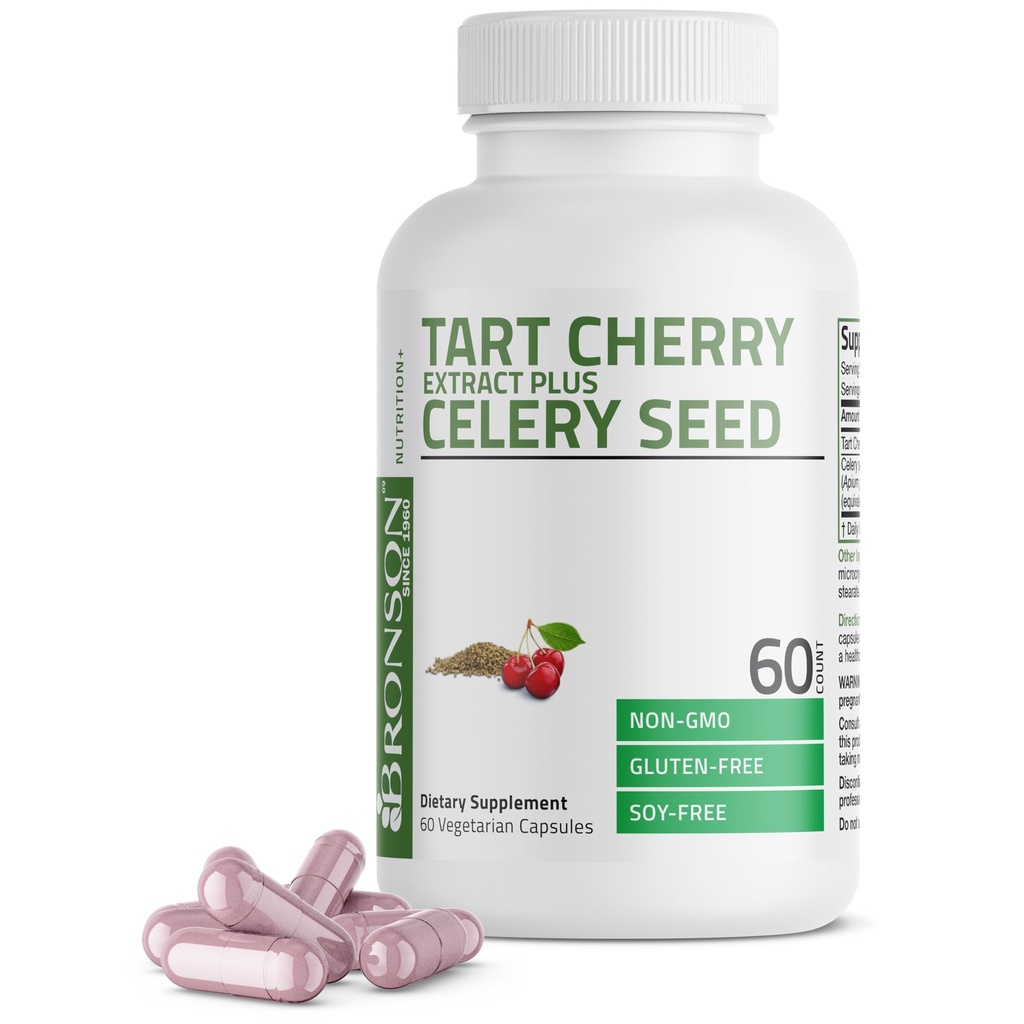 Bronson Tart Cherry Extract + Celery Seed Capsules - Powerful Uric Acid Cleanse, Joint Mobility Support & Muscle Recovery Supplément - Formule non-OGM - 60 capsules végétariennes