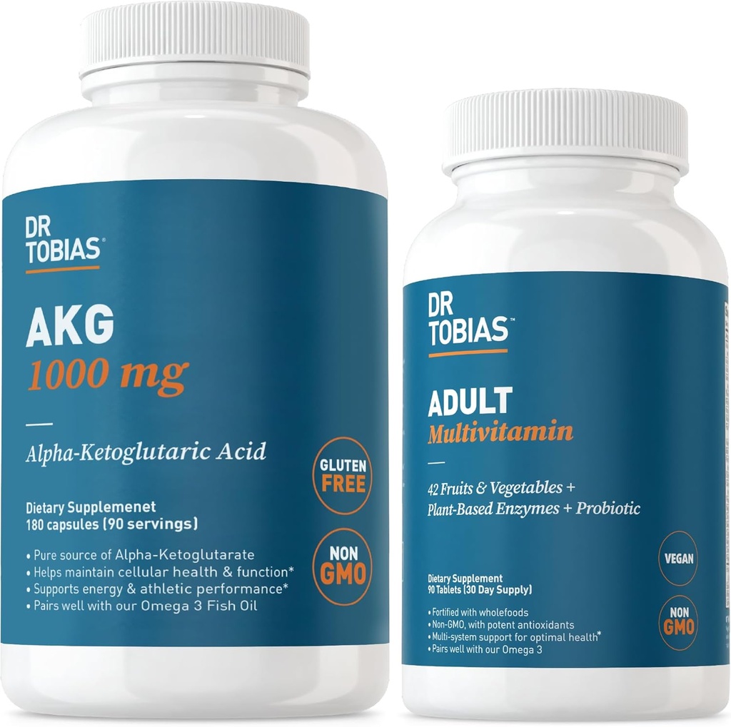 Dr. Tobias AKG Supplement & volwassen multivitamine - uitgebreide Cellulaire Energie & Nutriënt Ondersteuning voor algehele Wellness en vitaliteit, Veganistisch, niet-GMO