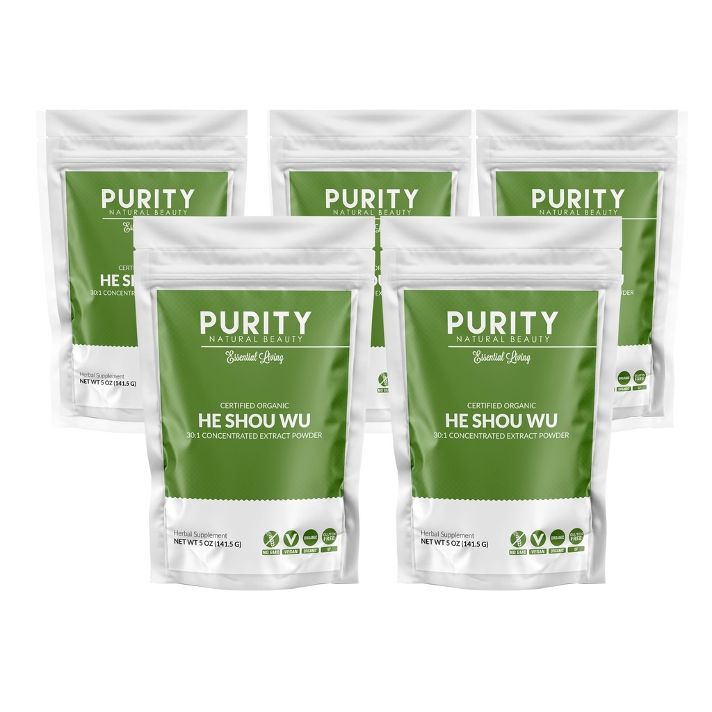 Certifié Organic He Shou Wu - Grand Sachet de 5oz de 30:1 Concentré-Fo-ti - Extrait de Foti Organic- Fo ti He Shou Wu Organic (Pack de 5-25 Ounces)