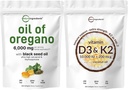 Micro Ingrediënten Olie van Oregano Softgels 6.000mg Per Serving & Vitamin D3 10.000iu + K2 200mcg Kokosolie Softgels Bundel 2 Pack 