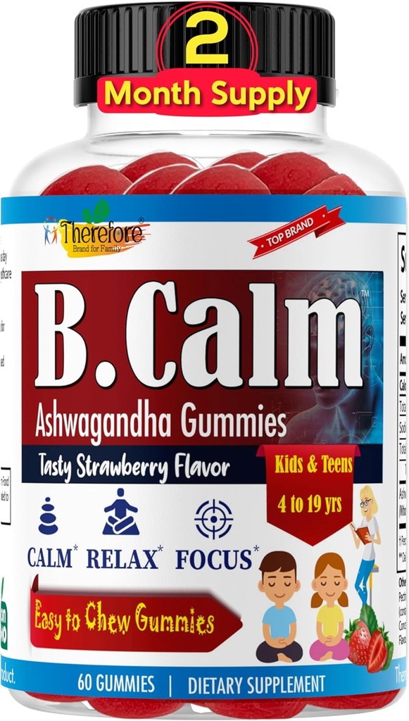 Daarom B.Calm Kids Focus & Attentie Gummies - Anti-Stress, Geheugen, Mood & Relaxation- Natural Calm Ashwagandha voor kinderen & tieners Focus Vitaminen voor tieners
