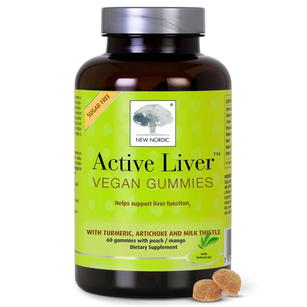 NIEUW NORDIC Actieve lever Gummies, melk distel, Artichoke & Kurkuma supplement, natuurlijke perzik Mango smaak, suikervrij & Veganist, 60 Count (pakket van 1)