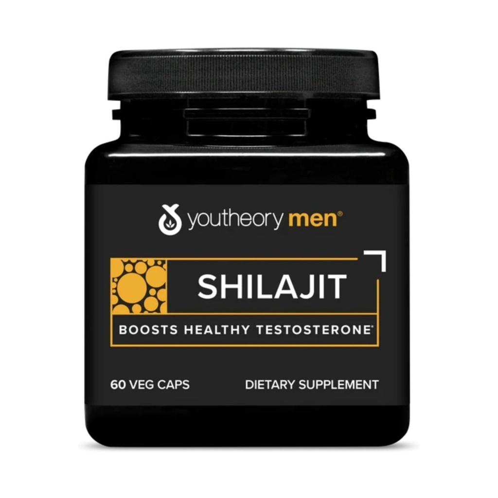 Youtheory Men’s Shilajit - Shilajit Capsules with PrimaVie Extract - Supports Stress Relief, Muscle Growth & Bone Health* - Compatible with Vegan Diet - 60 Capsules (60-Day Supply)