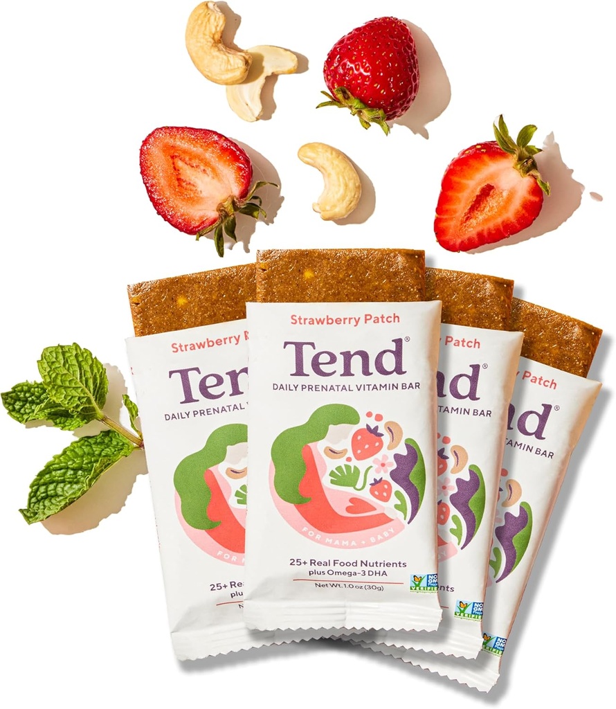 Tend quotidien meilleure barre de vitamine prénatale, faite avec des ingrédients organiques pour les mères enceintes et postpartum, comprend DHA, vitamine D, B, Choline, Folate - Patch de fraise (4ct)