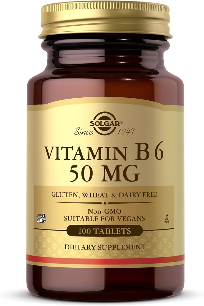 Solgar Vitamine B6 50 mg - 100 tabletten - Non-GMO, Veganistisch, Glutenvrij, Zuivelvrij, Kosjer - 100 porties