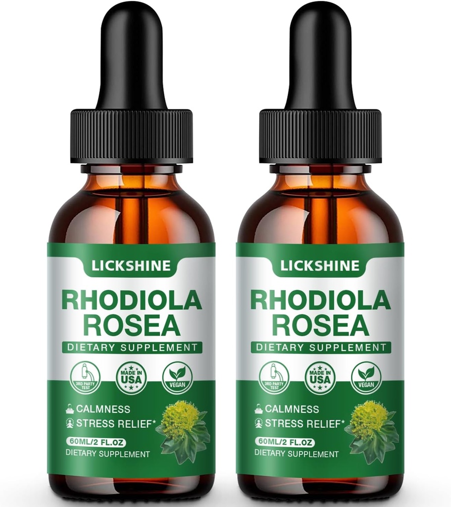 2 Pack 2000MG Rhodiola Rosea Tinctuur - Biologische Natuurlijke Rhodiola Rosea Extract Liquid Drops Supplement voor Stress, Mood, Energie en Hersenondersteuning - Betere Absorptie, Suikervrij 4 Fl Oz