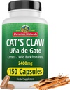 Peruaanse Naturals Cat's Claw Herbal Supplement 150 Capsules - Uña de Gato 2400mg Vegan, 100% Natural Cats Claw Bark Gegroeid in Peru, Non-GMO, Uncaria Tomentosa UNA de Gato