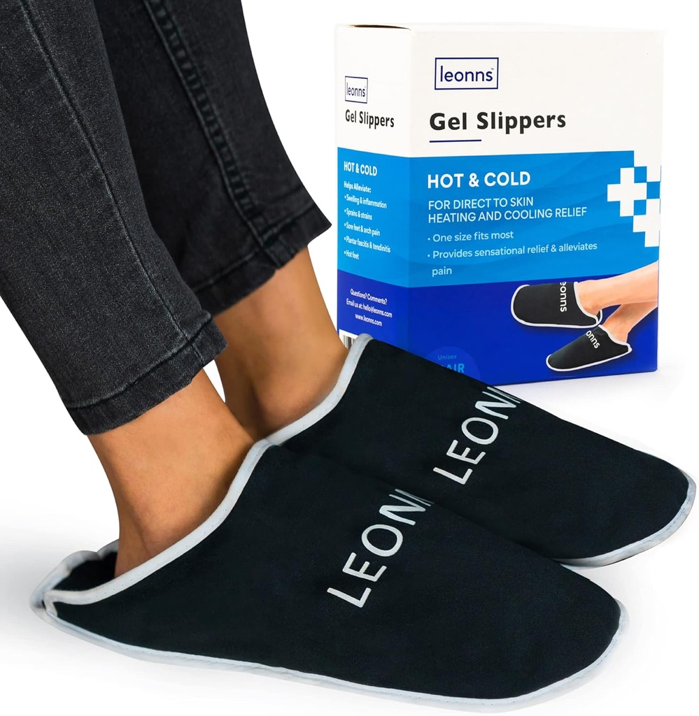 Gel Ice Pack Slippers - Biedt warme en koude therapie voor voetpijn, neuropathie pijnverlichting voor voeten, Jicht Relief, Zwellen Voeten, Plantar Fasciitis en Heel Spurs- One Size Past Meest (Zwart)