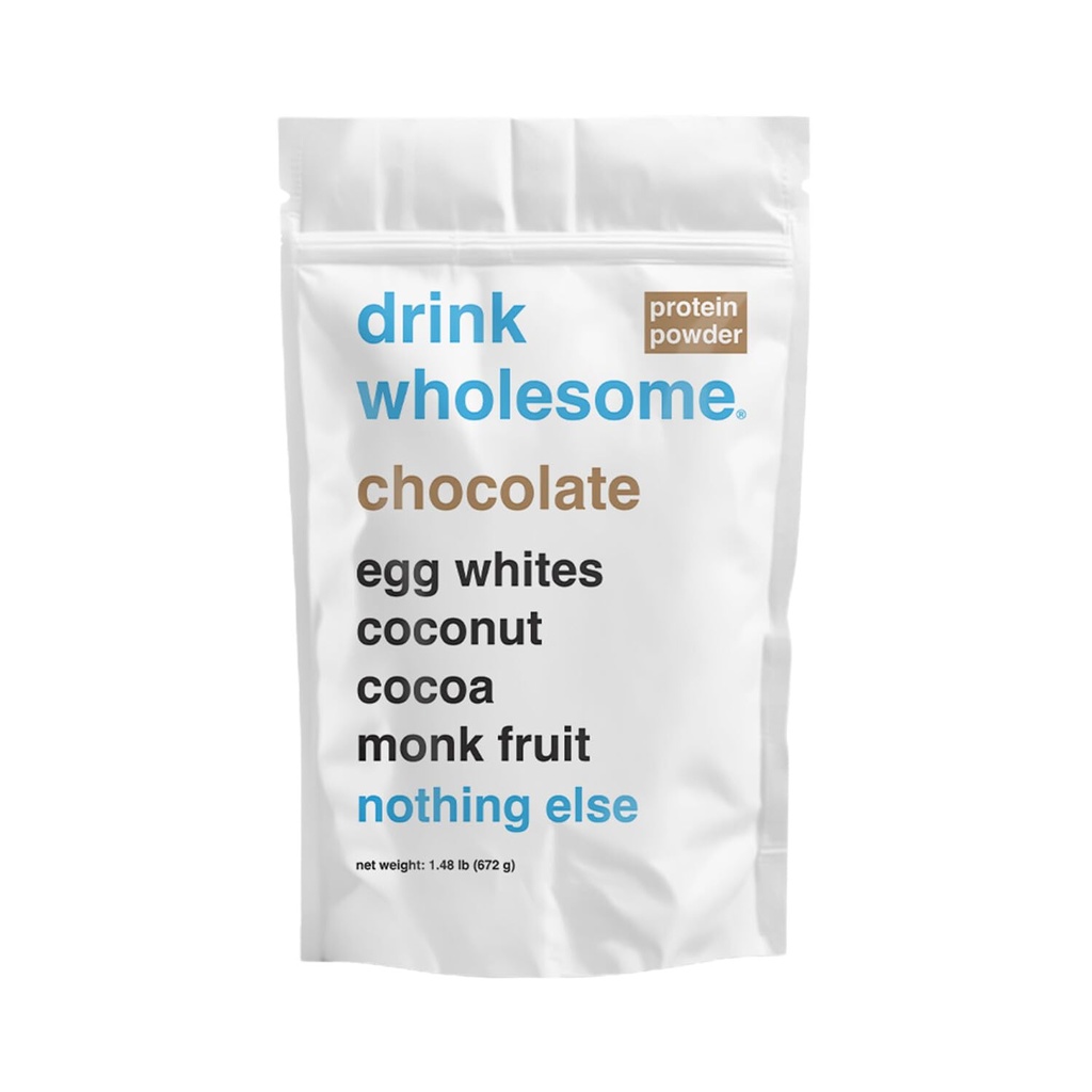 drink wholesome Chocolate Egg White Protein Powder for Sensitive Stomachs | Minimally-Processed, Whole-Food Protein | Additive-Free, Dairy-Free, Gluten-Free | Low FODMAP