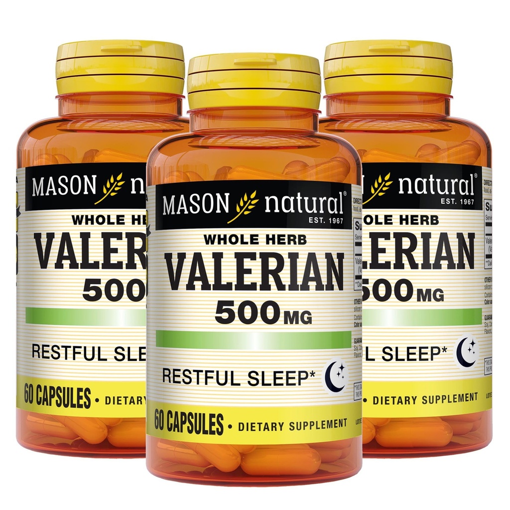 MASON NATUURLIJKE Valeriaanwortel 500 mg, 6 maanden aanbod, natuurlijke slaaphulp, bevordert gezonde en rustgevende slaap, kruidensupplement, 3 Pack