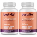 BESTVITE L-Tryptofaan 500 mg per capsule (240 Vegetarische capsules) (2-pack) - No Stearates - No Silica - No Gelatine - Vegan - Glutenvrij - Niet GGO
