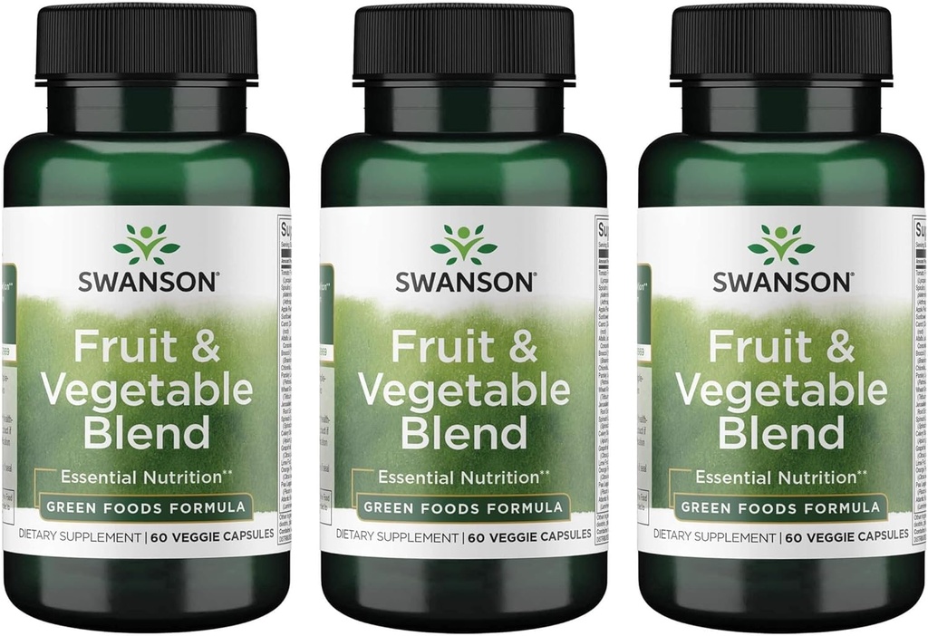 Mélange de fruits et légumes de Swanson - Mélange naturel de plus de 25 fruits et légumes qui fournissent des nutriments essentiels - Aliments verts puissants Supplément de légumes - (60 capsules de légumes)