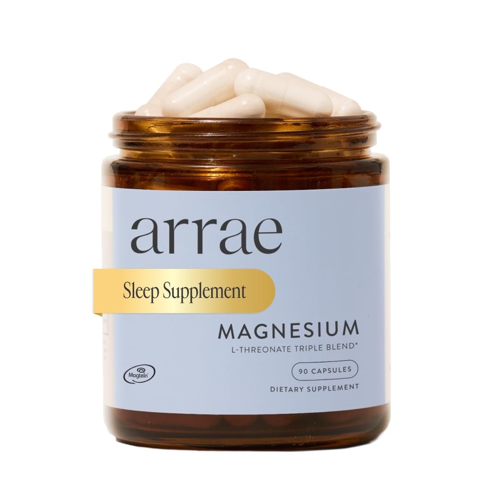 Arrae Magnesium Supplement, Magnesium Glycinate, Citrate & L-threonate, 250 mg, Support Mood, Slaap, Zenuwen en Spieren,90 Capsules
