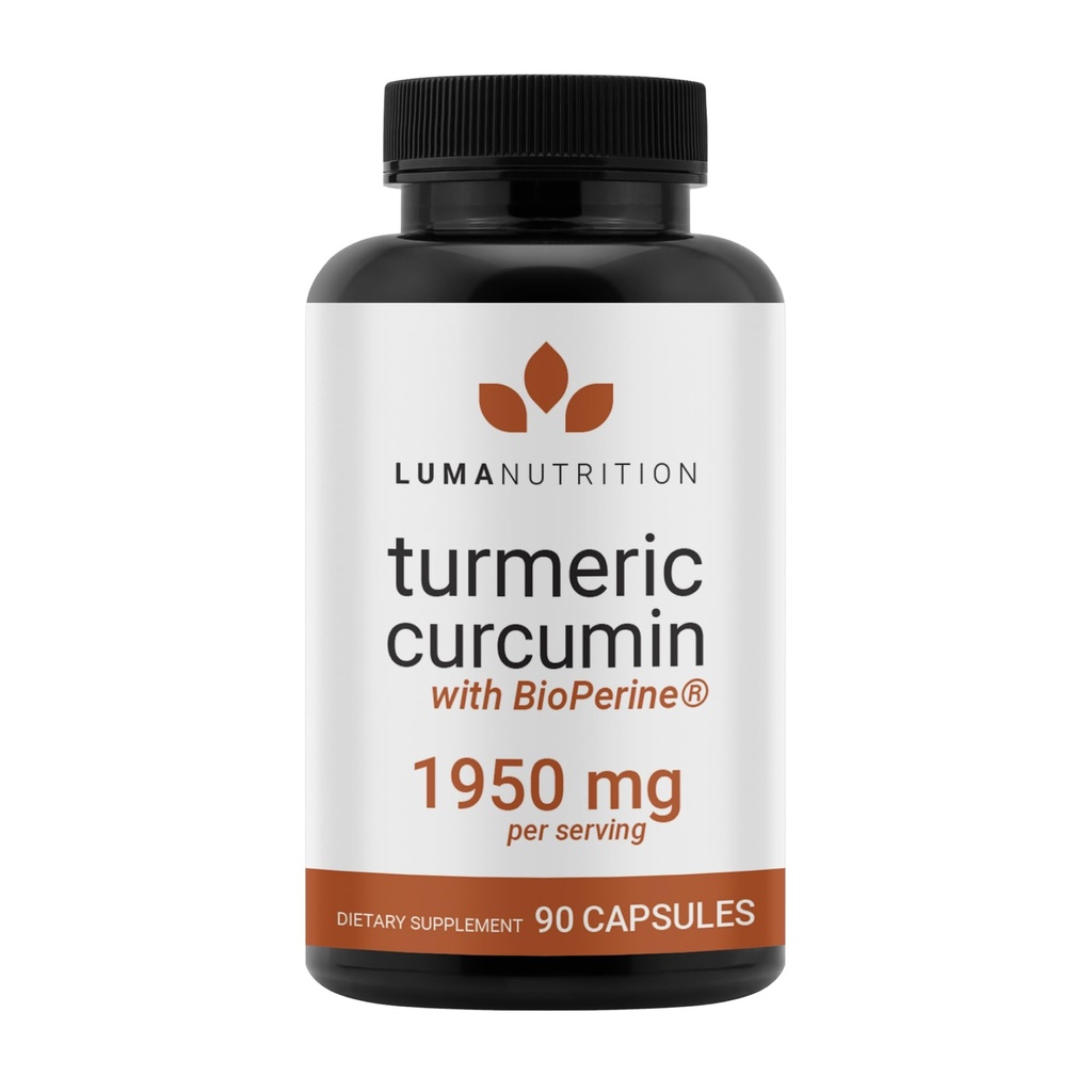 Luma Nutrition Kurkuma Curcumine met zwarte peper - 95% Curcuminoïden - 1950mg Per Serving - Premium Kurkuma Supplement - met BioPerine voor Max Absorptie - Made in USA - 90 Capsules