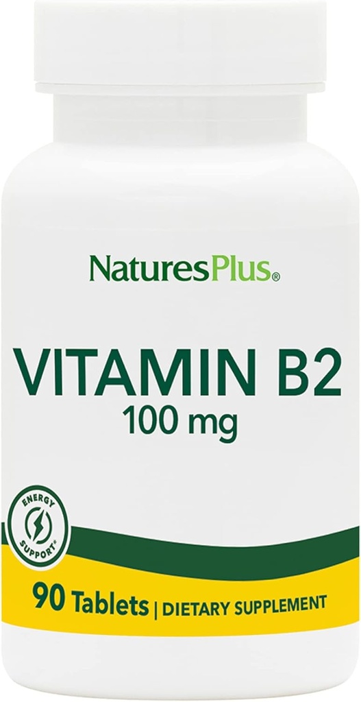 Natures Plus Vitamine B2 (Riboflavine) - 100 mg, 90 Vegetarische tabletten - Natuurlijke energie & Metabolisme Booster, bevordert de algehele gezondheid - Glutenvrije - 90 porties