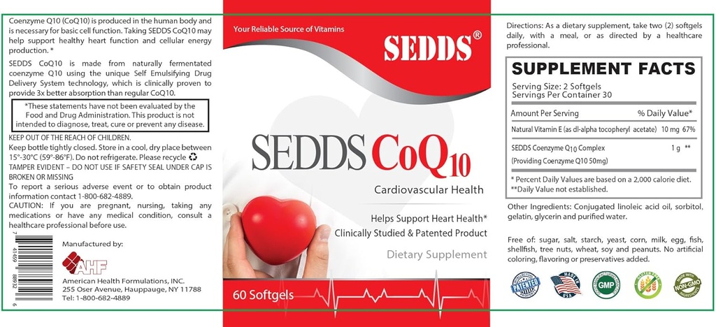 SEDDS® CoQ10 Ubichinol Cardiovasculaire Health Supplement, Dagelijkse Vitamine voor Hart Gezondheid en Energie (60 Telling), Hoge absorptie Liquid Water Soluble Softgel voor Hoge Bloeddruk en Cholesterol