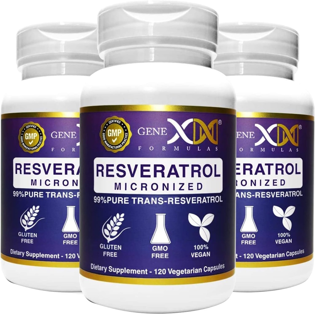 Genex Formules 99% Micronized Trans-Resveratrol met BioPerine voor Absorptie 1000mg 