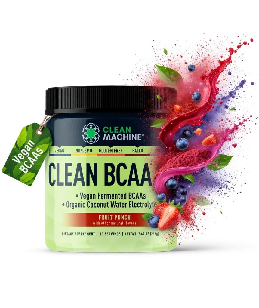 Clean BCAA - 2:1:1 Food Sourced BCAAs Powder & Coconut Water Electrolytes Recovery & Amino Energy Supplement - Award winnende Vegan Amino Acid Supplement - 30 porties (30, Fruit Punch)