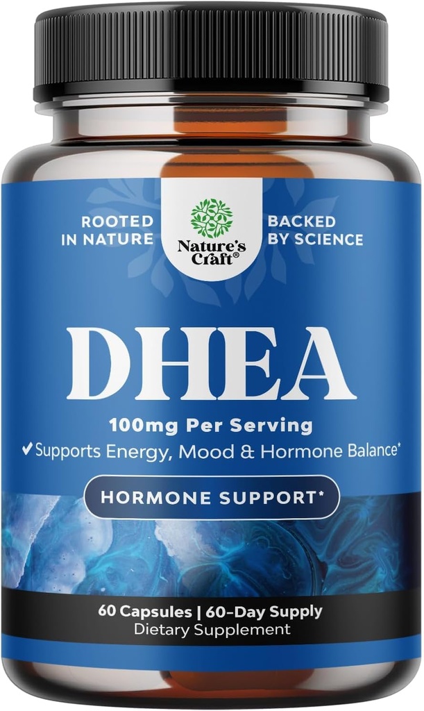 DHEA-supplement voor vrouwen en mannen - Pure DHEA 100mg voor hormoonbalans, verbetert Moodstabiliteit, hersenfunctie, immuunsysteem, energie en vruchtbaarheid - Dehydroepiandrosteron Capsules voor volwassenen - 60 Ct