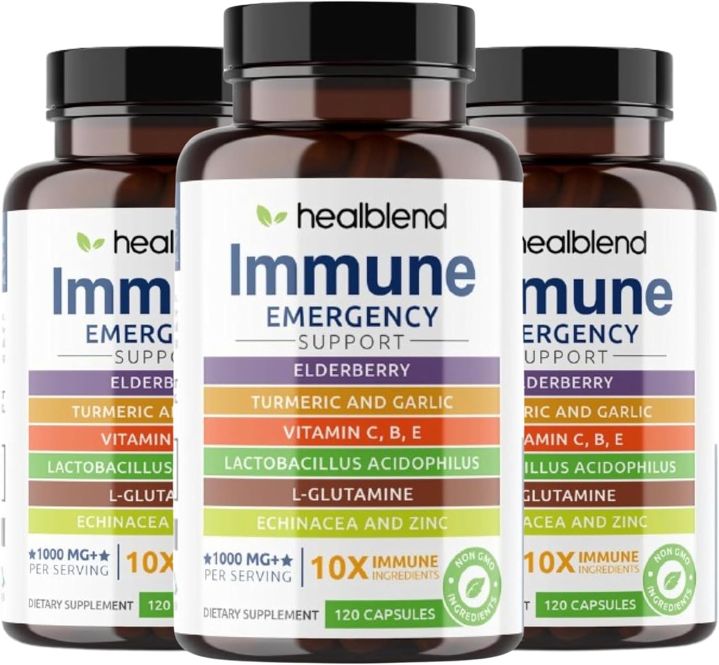 genezen 10 in 1 Immune Support Supplement Booster met Vlierbes, Zink, Echinacea, Kurkuma, Lactobacillus Acidophilus, voor volwassenen (3 verpakkingen)