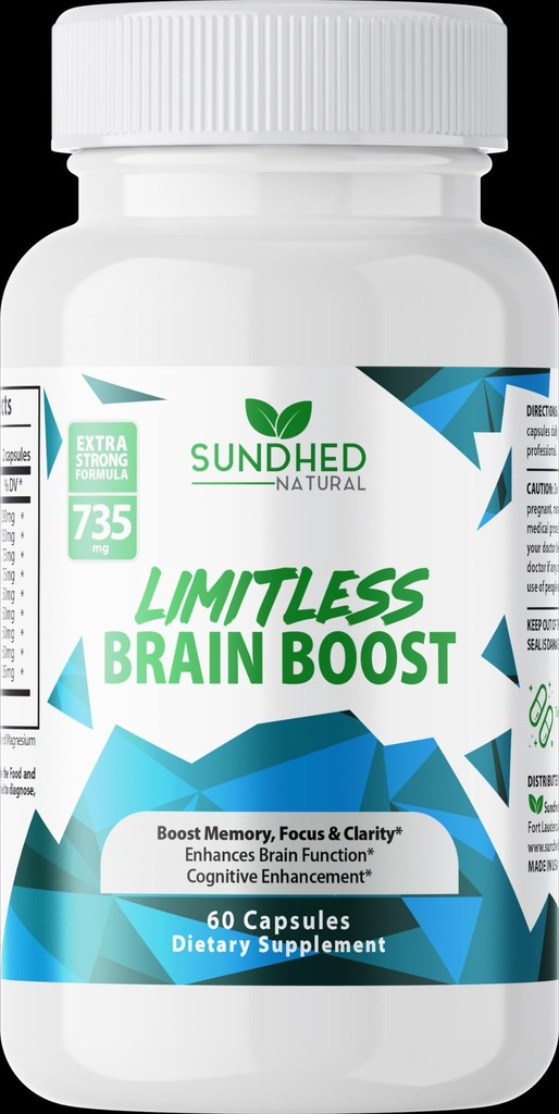 Limitless Brain Boost (60 caps) - Geheugen, Focus, Geestelijke Helderheid - Nootropische Wetenschappelijke Formule voor Verbeterde Prestaties, Super Ginkgo Biloba, St John Wort Extract, DMAE