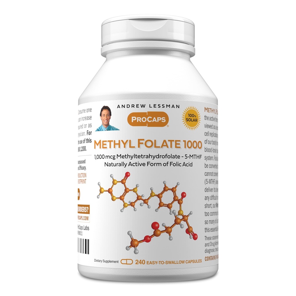 ANDREW MOINSMAN Methyl Folate 1000mg - 240 Capsules - 1000 mcg L-Methyl Folate, Niveaux de Potentence de Vitamine Essentielle B9. Soutient la santé cardiaque, cérébrale, immunitaire et la grossesse. Capsules faciles à avaler