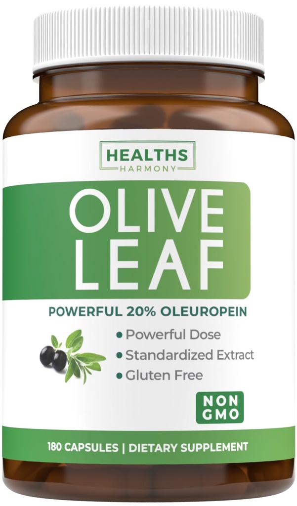 Super Strength Olive Leaf Extract Capsules - Vegan Non-GMO 750mg Extrait d'olive avec 20% Oleuropein Antioxydant Supplément pour Immunity Skin and Heart Health Support - Fabriqué aux États-Unis (6 mois d'approvisionnement)