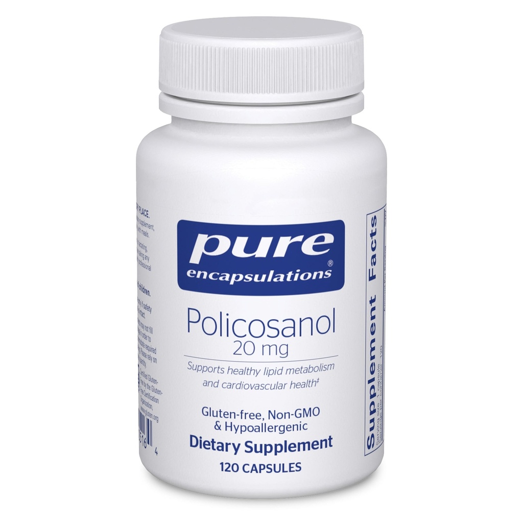 Encapsulations pures Policosanol 20 mg Un supplément hypoallergénique soutient le métabolisme lipidique sain et la fonction cardiovasculaire.