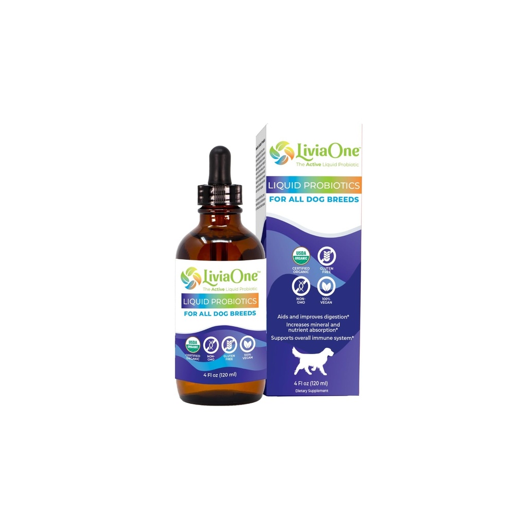 LiviaOne BioLifePet Liquid Probiotica voor honden, Biologische Honden Probiotische Supplementen, Puppy en Honden Dieren Dieren Probiotica, 4 Fl Oz (pakket van 1)