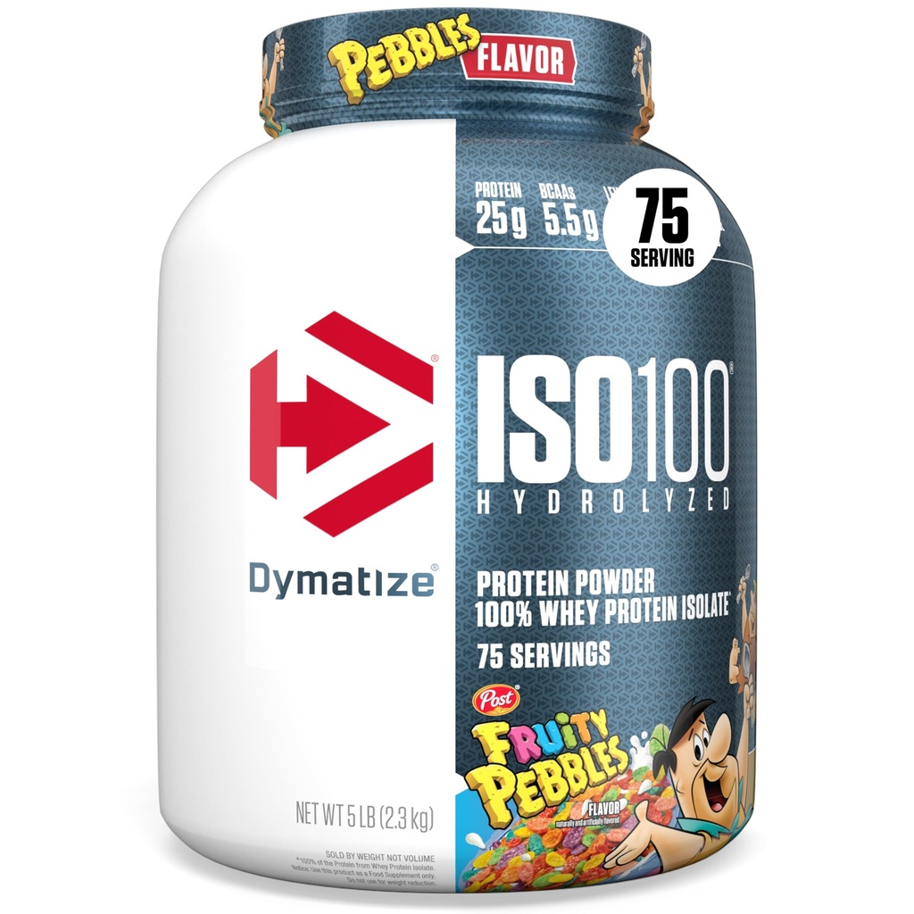 Dymatize x Fruitige Pebbles ISO100 Wei Proteïne Poeder Isolaat, 25g Proteïne, 5.5g BCAA's, 120 Cal., Glutenvrij, 1g Vet, 1g Suiker, 2g Carb (75 Serven)